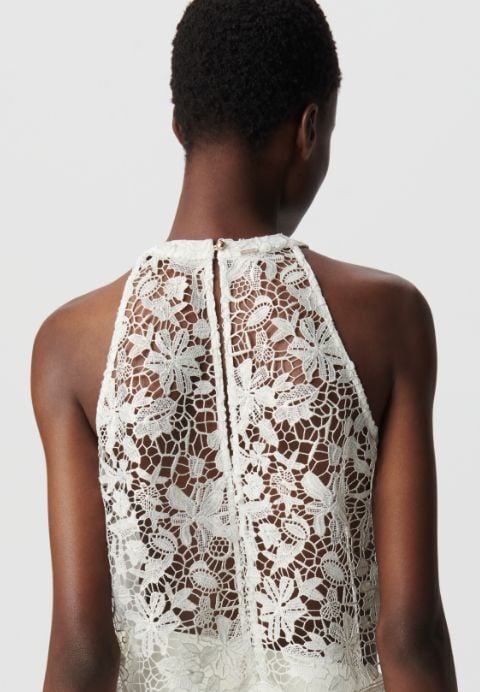 Top de encaje blanco sin mangas Mujer